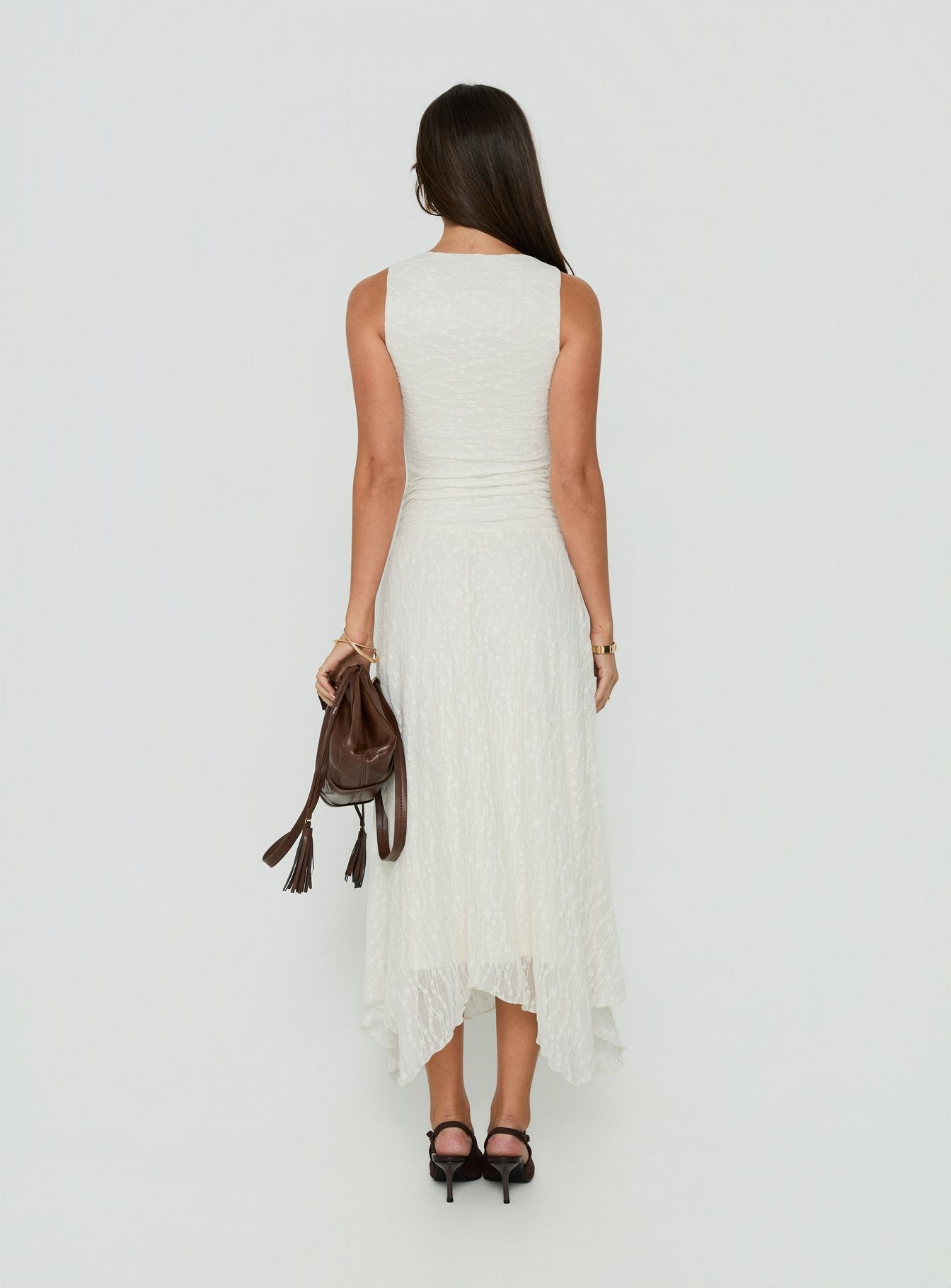 Enzina Lace Hanky Hem Maxi Dress Cream