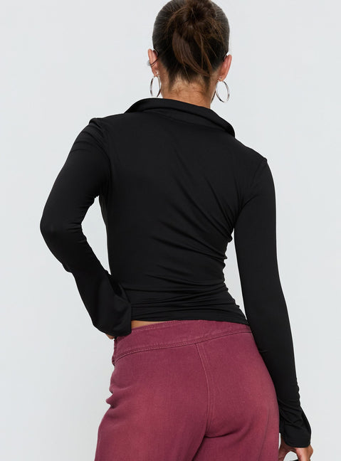 Solina Long Sleeve Collared Top Black