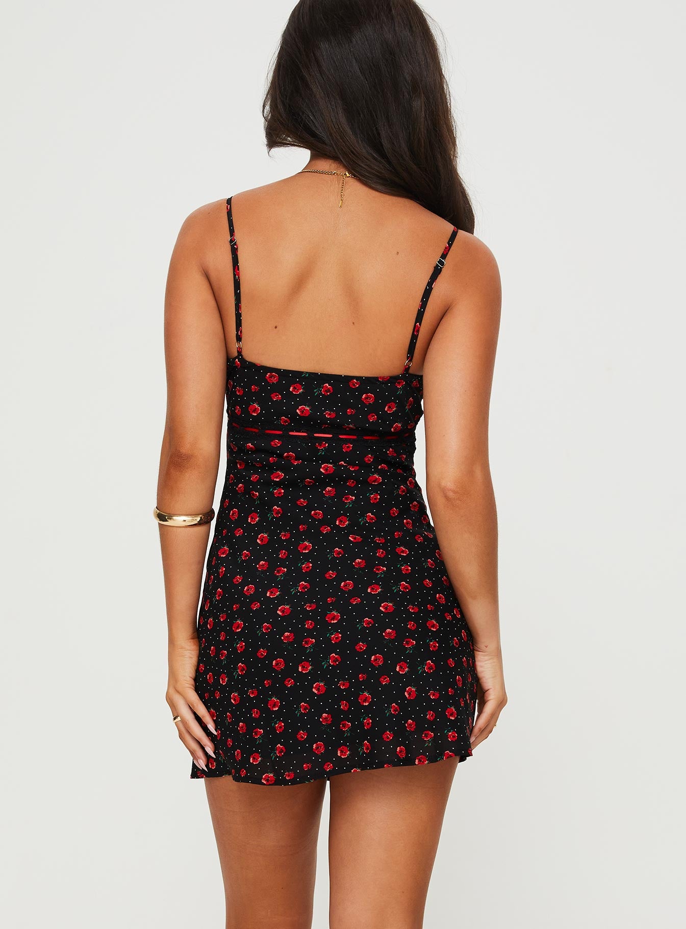 black mini dress with red flowers Karena Mini Dress Black / Red Floral