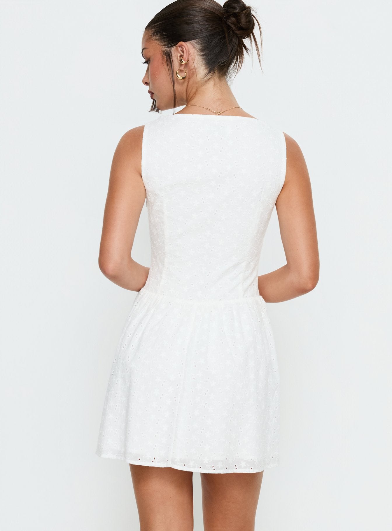 Thinking Bout You Lace Trim Sleeveless Mini Dress | White | Womens | Princess Polly Lower Impact Thinking Bout You Lace Trim Sleeveless Mini Dress | White | Womens | Princess Polly Lower Impact