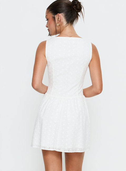 Thinking Bout You Lace Trim Sleeveless Mini Dress White