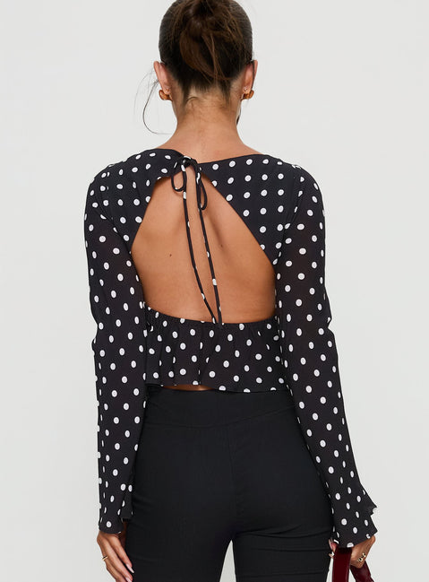 Lady Lady Long Sleeve Backless Top Black / White Polka