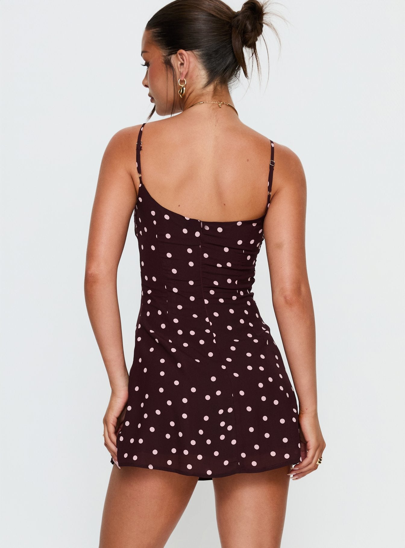 Powell Mini Dress Burgundy / Pink Polka Dot