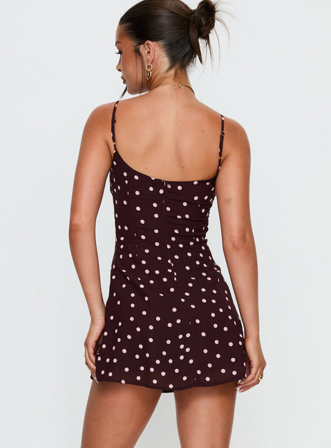 Powell Mini Dress Burgundy / Pink Polka Dot