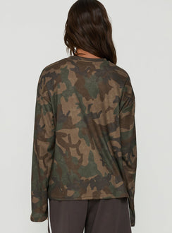 Arlla Waffle Jersey Long Sleeve Top Camo