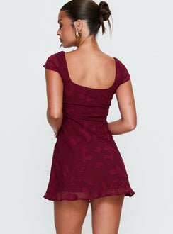 Lucienna Mini Dress Burgundy Floral