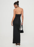 back view of model wearing Princess Polly Spicy Maxi Dress Black Petite Plunger 