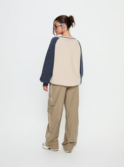 back view of model wearing Princess Polly Ellyn Baggy Cargo Pants Khaki Mid Rise Pants 