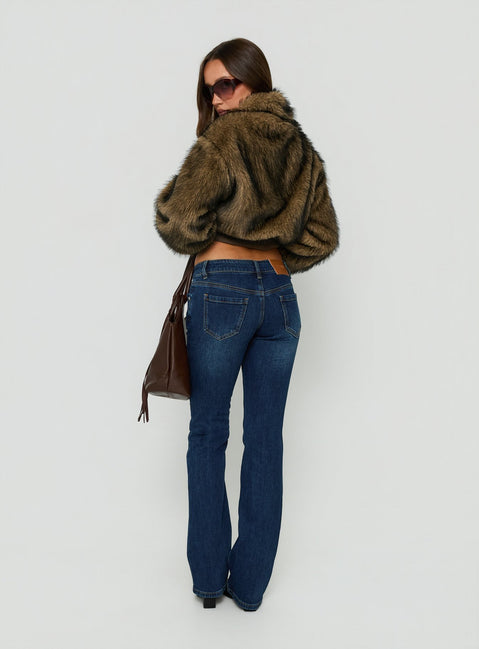 Naketa Ultra Low Rise Bootleg Jeans Mid Blue Wash