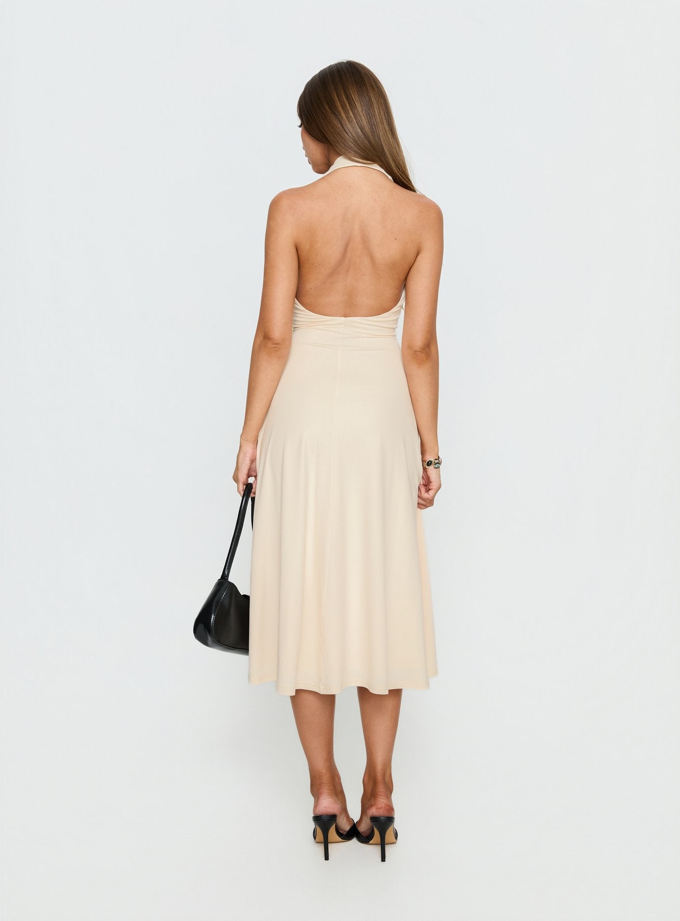 Morganne Halter Plunge Midi Dress Butter | Princess Polly Morganne Halter Plunge Midi Dress Butter | Princess Polly