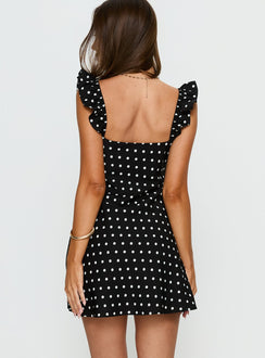 Beacall Mini Dress Black Polka Dot