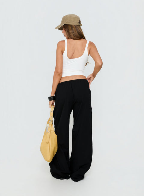 back view of model wearing Princess Polly Lunea Concealed Waistband Pants Black Low Rise Pants 