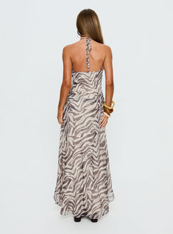 Roxine Asymmetrical Halter Maxi Dress Animal Multi