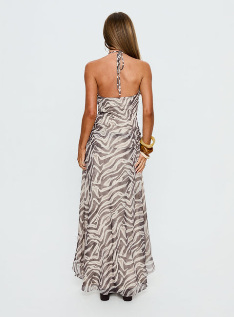 Roxine Asymmetrical Halter Maxi Dress Animal Multi