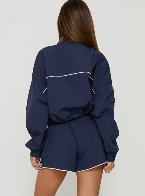 Shayyla Mid Rise Elasticated Waist Shorts Navy / White