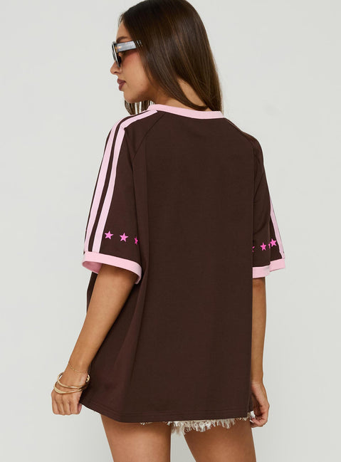 It Ain't Luck Oversized Graphic Tee Brown / Multi