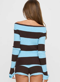 Ahani Off Shoulder Knit Top Blue / Brown