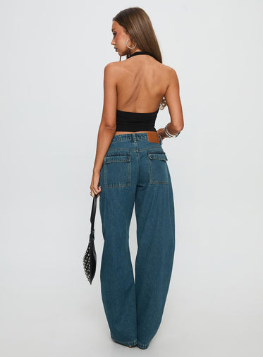 Juda Mid Rise Barrel Leg Jeans Mid Blue Wash
