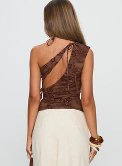 Addysin One Shoulder Top Brown Paisley