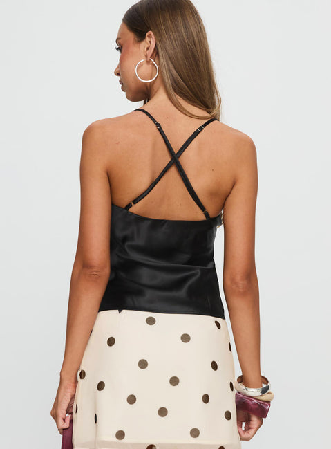 Sizzling Tie Detail Satin Top Black