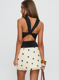 back view of model wearing Princess Polly Adelaida Ruffle Mini Skirt Cream Polka Mini Skirts 