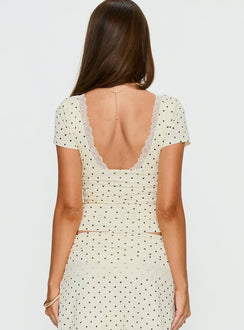 Amia Lace V Neck Top Cream Polka Dot