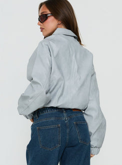 Soulstars Faux Leather Bomber Jacket Ice Blue