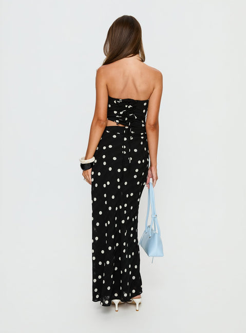 Jasira Strapless Drape Maxi Dress Black Polka Dot