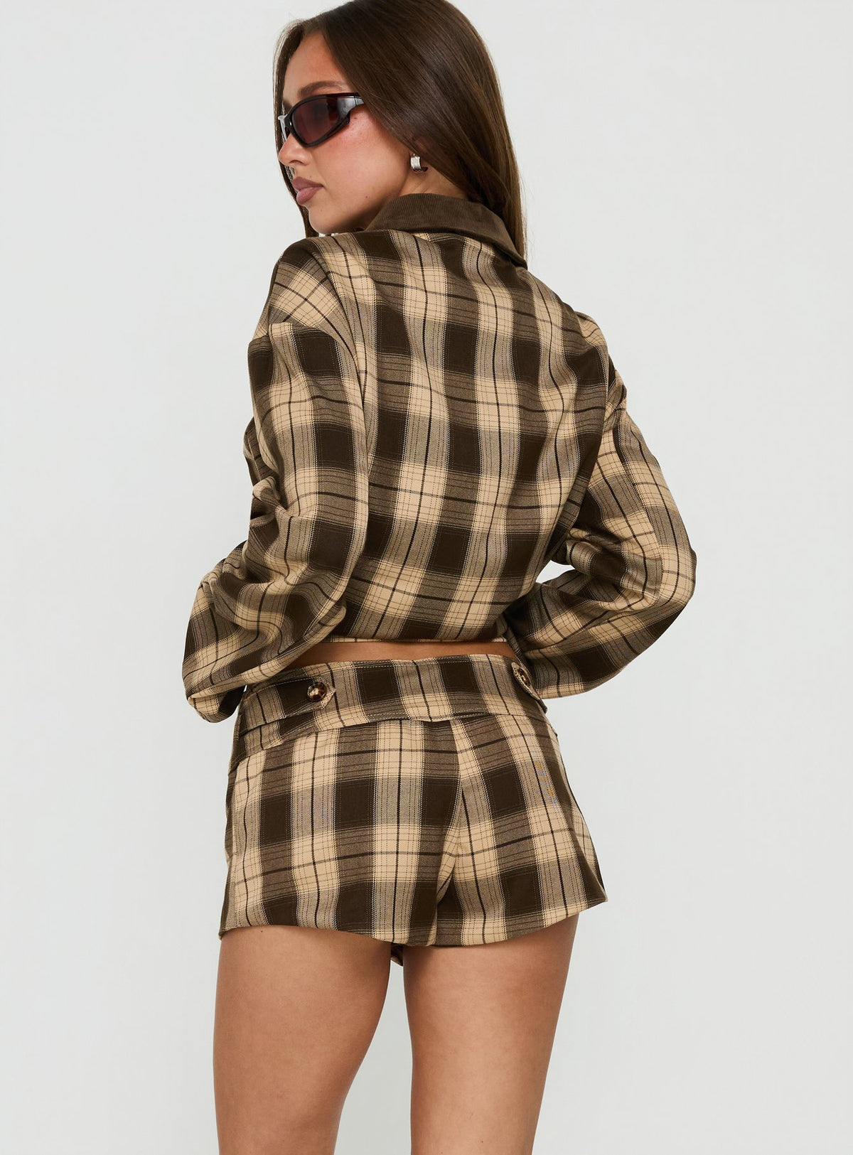 Schneider Foldover Micro Shorts Brown Check