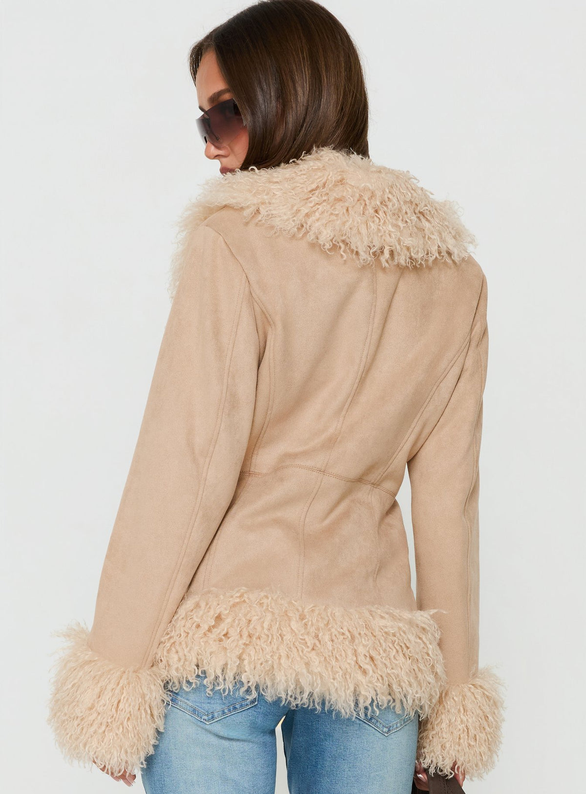 Natassia Faux Fur Jacket Beige