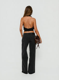 Picco Ultra Low Rise Wide Leg Jeans Washed Black