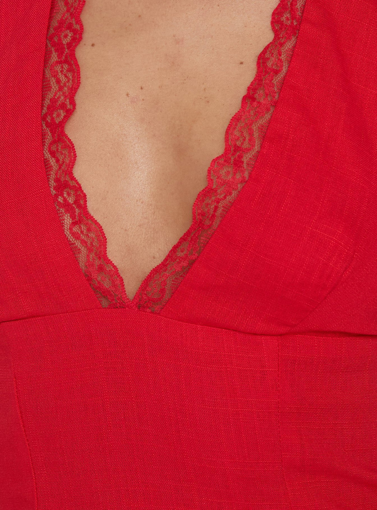 No Pressure Lace Trim Halter Top Red
