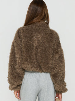 Jordynn Fleece Zip Through Jacket Brown