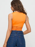 back view of model wearing Princess Polly Isolde Top Orange Sleeveless V-Neck 