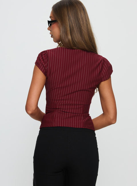 Santa Cruz Zip Through Top Burgundy Pinstripe
