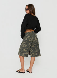 Tag Longline Denim Jorts Washed Camo
