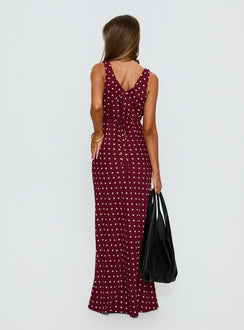 Nellie Maxi Dress Burgundy Polka Dot