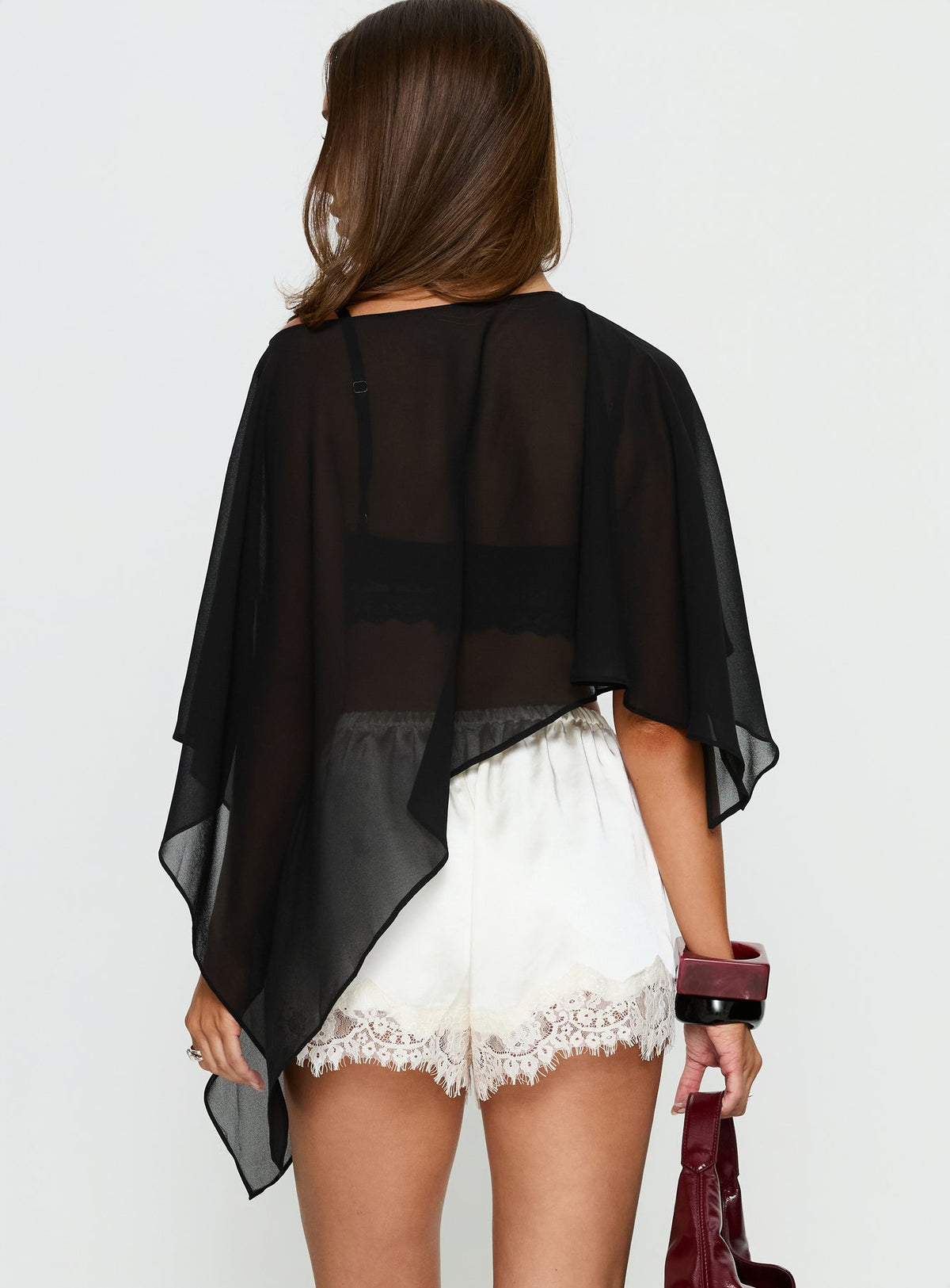 Parisse Satin Lace Trim Shorts Off White