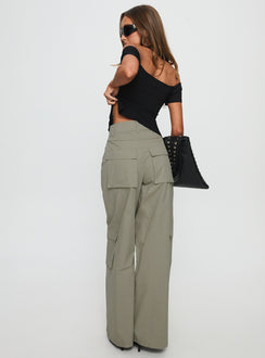 back view of model wearing Princess Polly Companions Cargo Slack Pant Khaki High Waisted Pants 