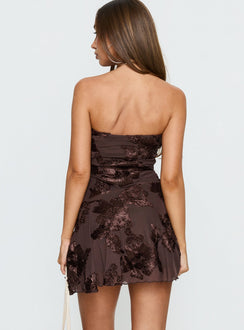Meadow of Dreams Strapless Mini Dress Brown Floral Burnout