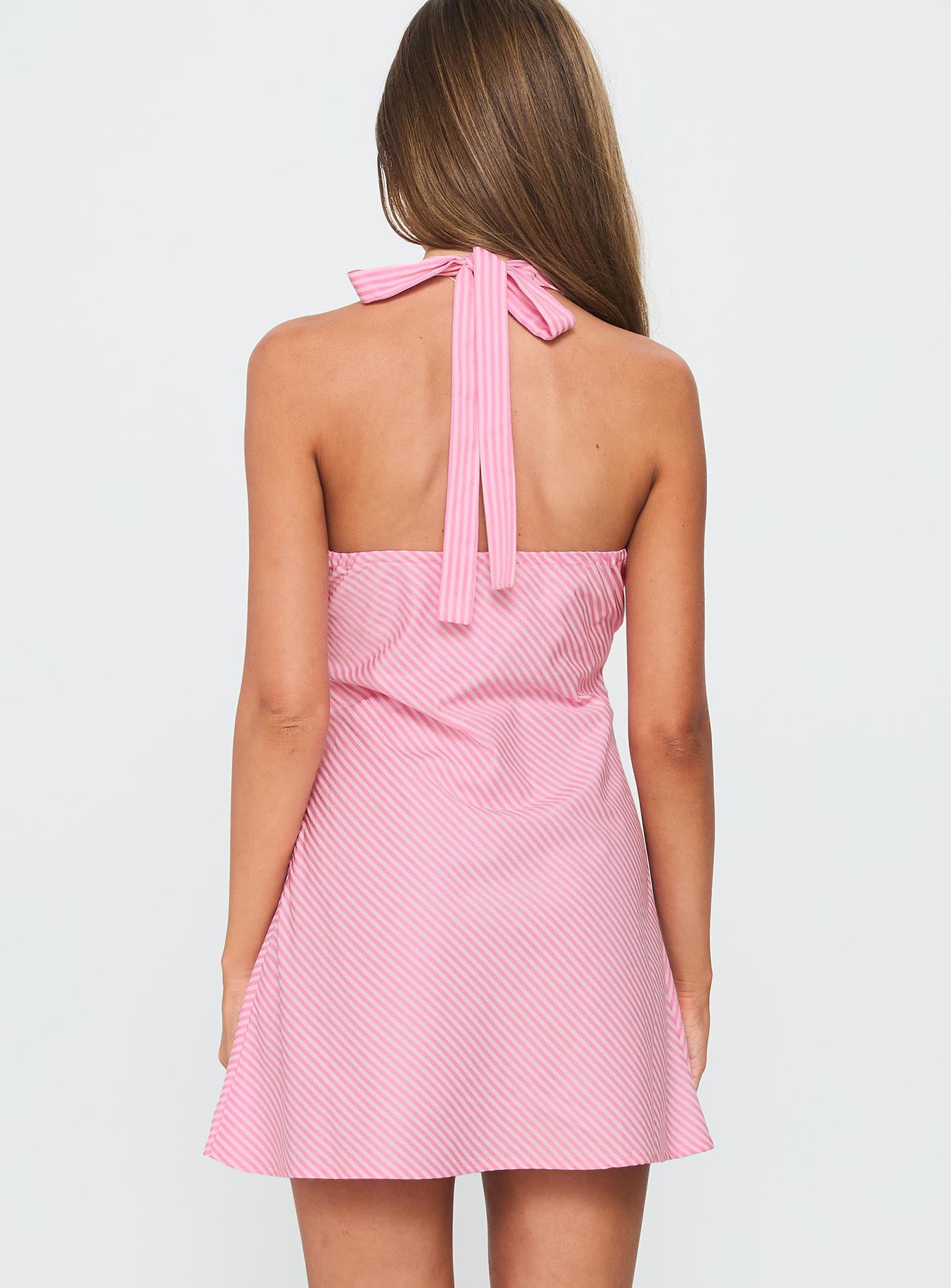 Stassia Halter Mini Dress Pink Stripe | Princess Polly Stassia Halter Mini Dress Pink Stripe | Princess Polly