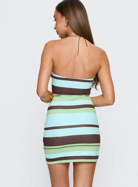 Benetta Strapless Mini Dress Green Stripe