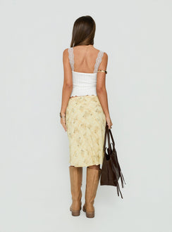 Evina Picot Trim Midi Skirt Yellow Paisley