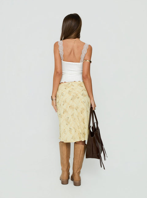 Evina Picot Trim Midi Skirt Yellow Paisley