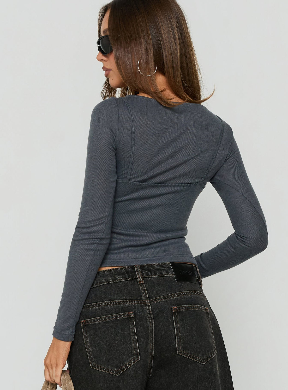 Isibella Layered Long Sleeve Top Charcoal
