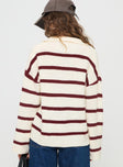 back view of model wearing Princess Polly Forte Knit Sweater Red / Cream Long 