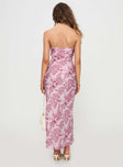 back view of model wearing Princess Polly Abeila Strapless Maxi Dress Pink Sweetheart Neckline 