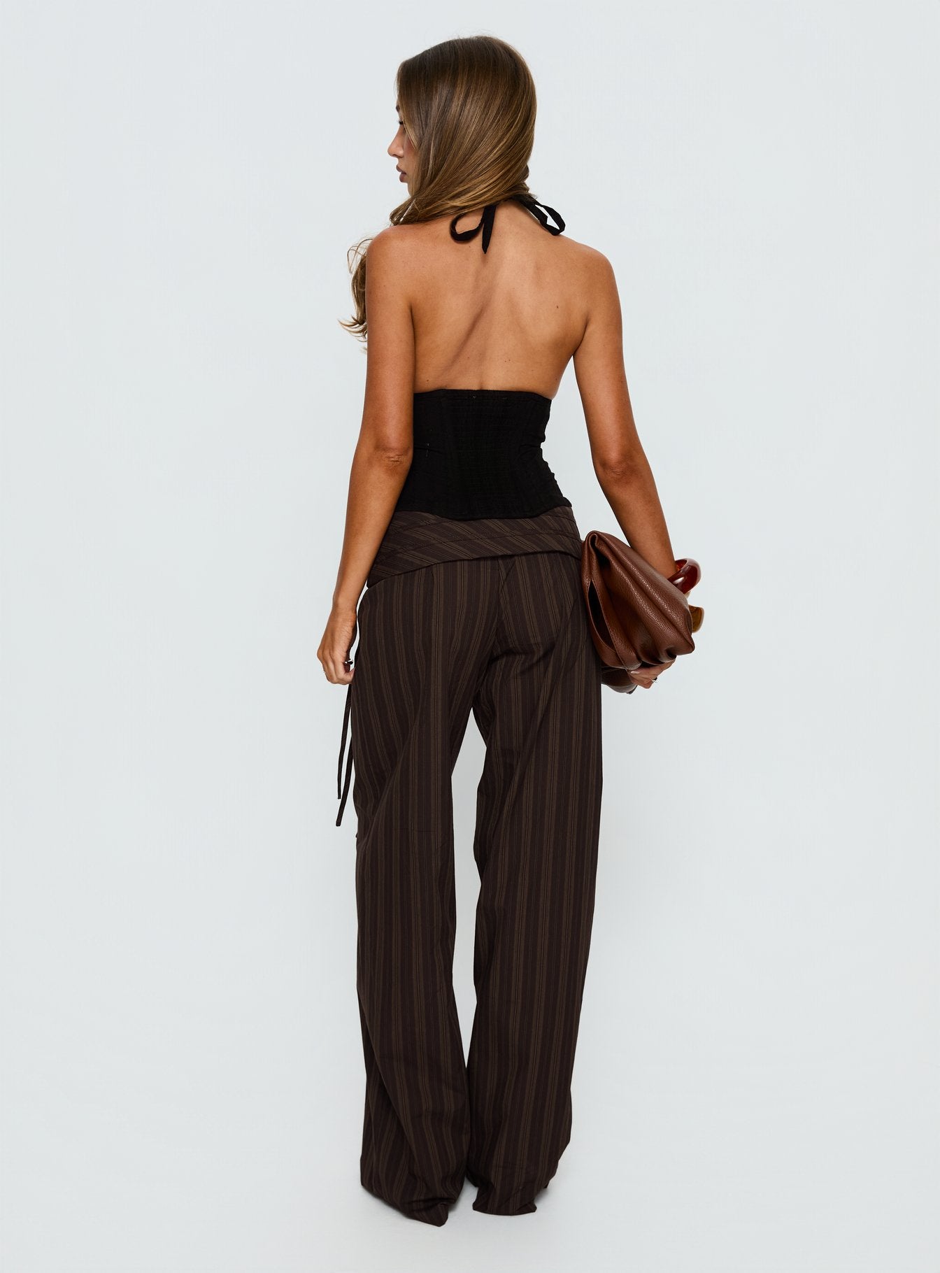 Seneca Wrap Pant Brown Stripe | Princess Polly