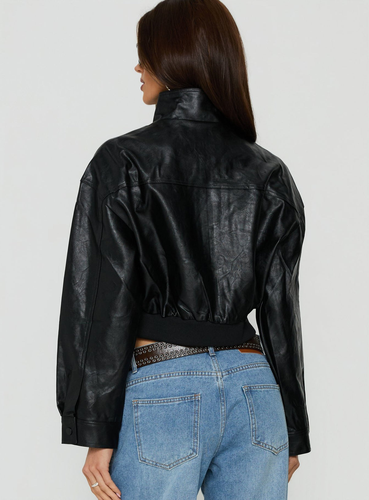 Ace Player Funnel Neck Faux Leather Jacket Black