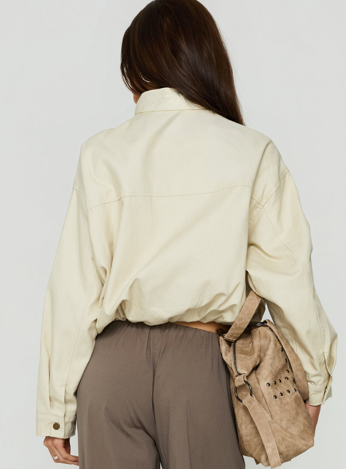 Chayden Cropped Canvas Bomber Jacket Cream